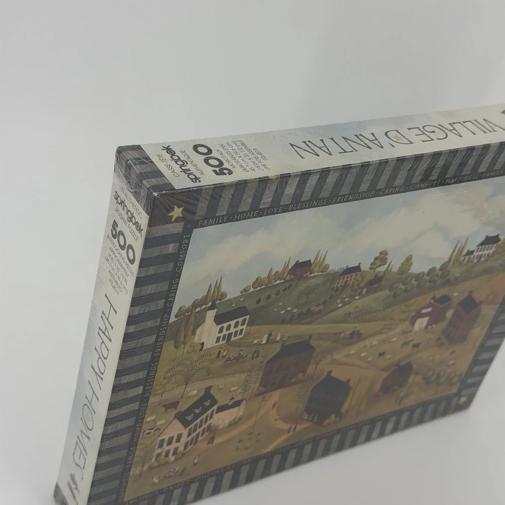 1996 Springbok Puzzle 500 Pc Village D'Antan Hallmark Primitive Farm Happy Homes
